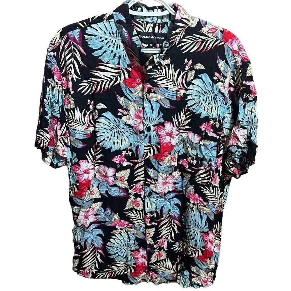 Men's Molokai Surf Co Short Sleeve Button Down Hawaiian Shirt Size Extra Large